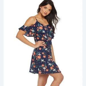 Roxy Hot Spring Streets Strappy Dress Blue Garden Lilly Print Summer Size S